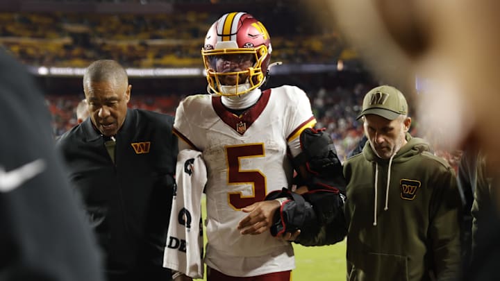 The Washington Commanders are +2000 to make the playoffs with quarterback Jayden Daniels injured.