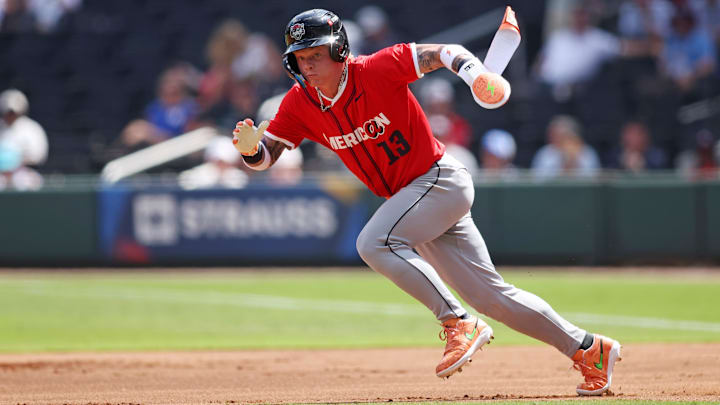 Jul 12, 2025; Atlanta, GA, USA; American League outfielder Max Clark (13) of the Detroit Tigers runs for the base during the first inning against National League at Truist Park. Jul 12, 2025; Atlanta, GA, USA; American League outfielder Max Clark (13) of the Detroit Tigers runs for the base during the first inning against National League at Truist Park.