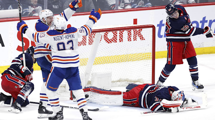 Edmonton Oilers left wing Zach Hyman (18) celebrates his goal