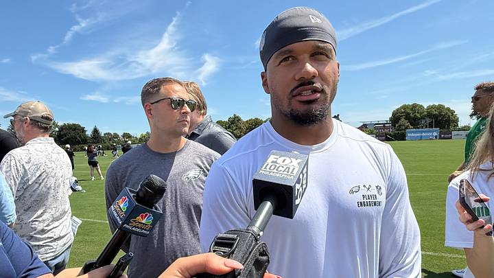 Eagles defensive back Michael Carter talked about transitioning to safety after Eagles training camp practice on Aug. 4, 2026. Eagles defensive back Michael Carter talked about transitioning to safety after Eagles training camp practice on Aug. 4, 2026.