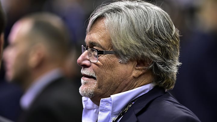 Jun 15, 2014; San Antonio, TX, USA; Miami Heat owner Micky Arison on the couty before game five of the 2014 NBA Finals against the San Antonio Spurs at AT&T Center. Mandatory Credit: Bob Donnan-Imagn Images