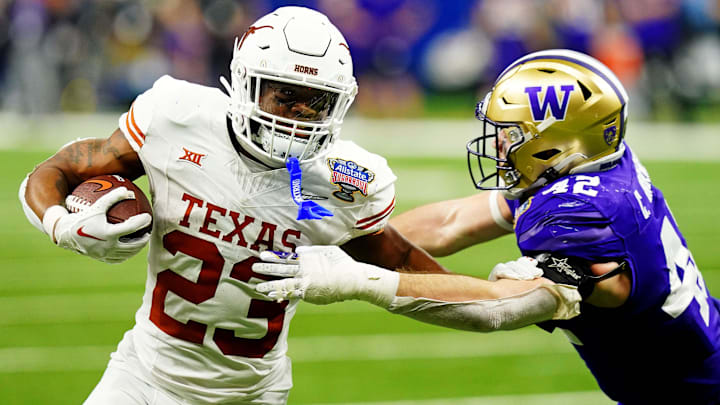 UW linebacker Carson Bruener tracks down Texas running back Jaydon Blue at the Sugar Bowl. 