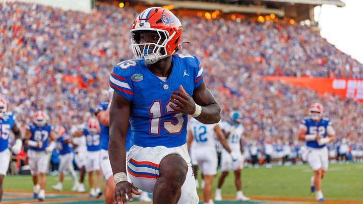 Florida running back Jadan Baugh celebrates against Mississippi in a 52–28 win Saturday.