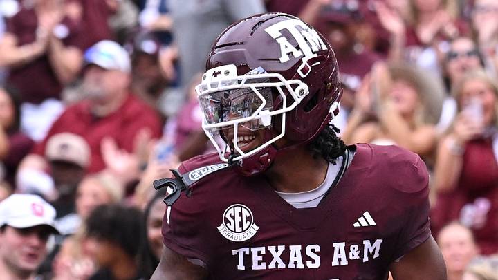 Texas A&M Aggies wide receiver Isaiah Horton (7) reacts after scoring a touchdown during the first quarter against the Missouri State Bears at Kyle Field. Texas A&M Aggies wide receiver Isaiah Horton (7) reacts after scoring a touchdown during the first quarter against the Missouri State Bears at Kyle Field.