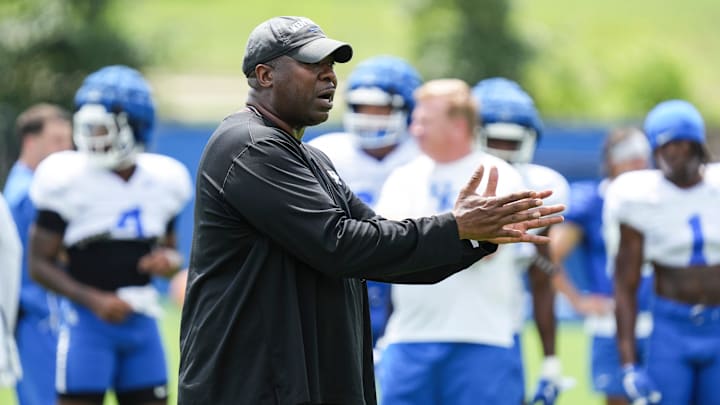 Kentucky running backs coach Jay Boulware coaches during practice Friday. August 2, 2024 in Lexington. Boley is a Lexington Christian graduate.