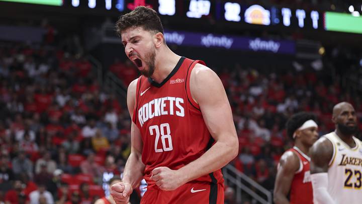 Apr 26, 2026; Houston, Texas, USA; Houston Rockets center Alperen Sengun (28) reacts after a play during the second quarter against the Los Angeles Lakers during game four of the first round of the 2026 NBA Playoffs at Toyota Center. Mandatory Credit: Troy Taormina-Imagn Images Apr 26, 2026; Houston, Texas, USA; Houston Rockets center Alperen Sengun (28) reacts after a play during the second quarter against the Los Angeles Lakers during game four of the first round of the 2026 NBA Playoffs at Toyota Center. Mandatory Credit: Troy Taormina-Imagn Images