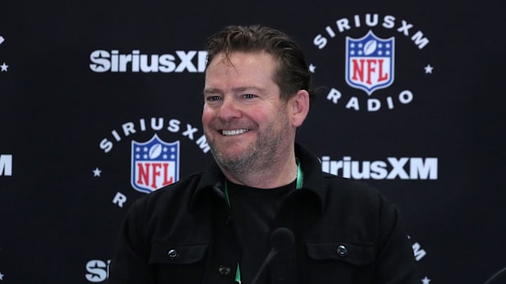 Feb 27, 2024; Indianapolis, IN, USA; Seattle Seahawks general manager John Schneider on the SiriusXM radio set at the NFL Scouting Combine at Indiana Convention Center. Mandatory Credit: Kirby Lee-Imagn Images