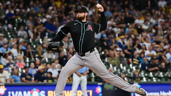 Sep 22, 2024; Milwaukee, Wisconsin, USA; Arizona Diamondbacks starting pitcher Jordan Montgomery (52) pitches in the first inning against the Milwaukee Brewers at American Family Field. 