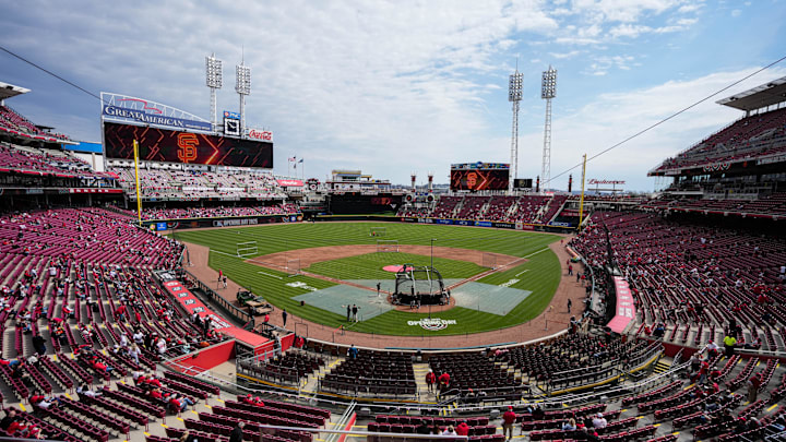 Fans gather at The Banks and head toward Great American Ballpark for the Reds 149th Opening Day on Thursday March 27, 2025.