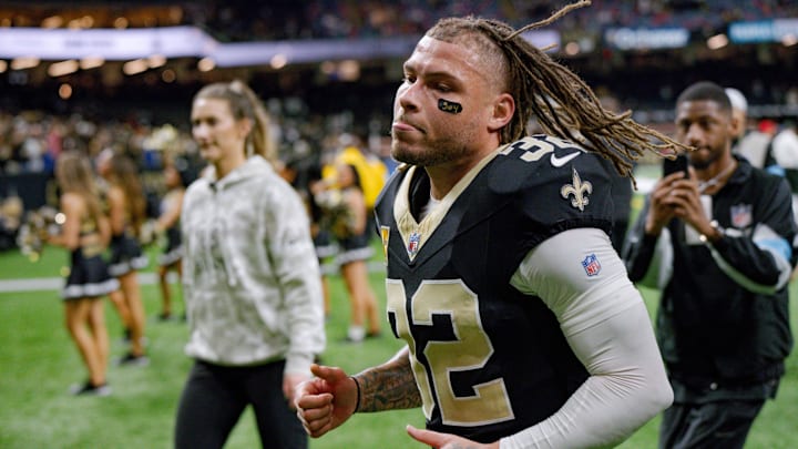 Nov 10, 2024; New Orleans, Louisiana, USA; New Orleans Saints safety Tyrann Mathieu (32) leaves the field after the Saints defeated the Atlanta Falcons at Caesars Superdome. Mandatory Credit: Matthew Hinton-Imagn Images Nov 10, 2024; New Orleans, Louisiana, USA; New Orleans Saints safety Tyrann Mathieu (32) leaves the field after the Saints defeated the Atlanta Falcons at Caesars Superdome. Mandatory Credit: Matthew Hinton-Imagn Images