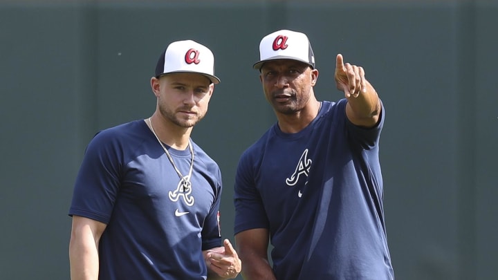 Atlanta Braves closer Raisel Iglesias, seen here talking to leftfielder Jarred Kelenic, was not used in the 9th inning of last night's walkoff loss to the Seattle Mariners. Atlanta Braves closer Raisel Iglesias, seen here talking to leftfielder Jarred Kelenic, was not used in the 9th inning of last night's walkoff loss to the Seattle Mariners.