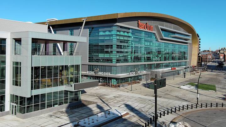 Milwaukee's new 4,500-person capacity Landmark Credit Union Live (left), next to Fiserv Forum, in Milwaukee, on Feb. 11, 2026. Milwaukee’s newest music venue opens Feb. 27 with Rainbow Kitten Surprise, with a Community Preview Night set for Feb. 25.