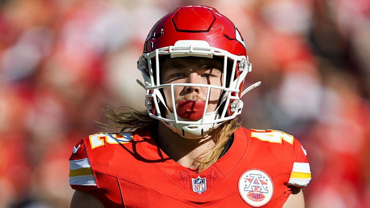 Nov 10, 2024; Kansas City, Missouri, USA; Kansas City Chiefs running back Carson Steele (42) during the first half against the Denver Broncos at GEHA Field at Arrowhead Stadium. Mandatory Credit: Jay Biggerstaff-Imagn Images Nov 10, 2024; Kansas City, Missouri, USA; Kansas City Chiefs running back Carson Steele (42) during the first half against the Denver Broncos at GEHA Field at Arrowhead Stadium. Mandatory Credit: Jay Biggerstaff-Imagn Images