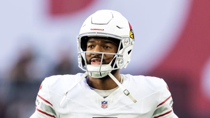 Dec 21, 2025; Glendale, Arizona, USA;  Arizona Cardinals quarterback Jacoby Brissett (7) against the Atlanta Falcons at State Farm Stadium. Mandatory Credit: Mark J. Rebilas-Imagn Images
