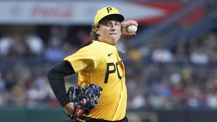 Jul 28, 2023; Pittsburgh, Pennsylvania, USA; Pittsburgh Pirates relief pitcher Ryan Borucki (43) pitches against the Philadelphia Phillies during the sixth inning at PNC Park. Mandatory Credit: Charles LeClaire-Imagn Images