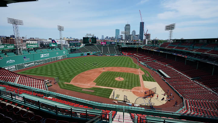 Jul 7, 2020; Boston, Massachusetts, United States; A general view of empty seats at Fenway Park during the Boston Red Sox Summer Camp. Mandatory Credit: David Butler II-Imagn Images