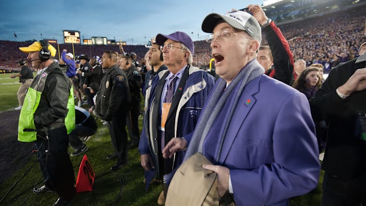 Victor J. Boschini Jr., watched from the sidelines as TCU football beat Wisconsin in the 2011 Rose Bowl. Boschini was TCU's chancellor at the time and recently transitioned to the chancellor emeritus role. 