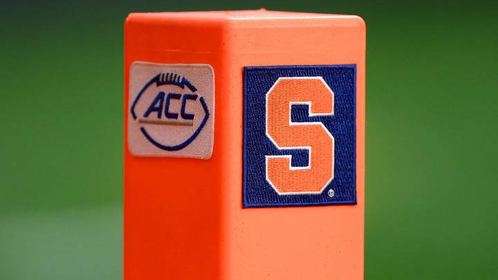 Sep 9, 2023; Syracuse, New York, USA; Detailed view of an end zone pylon with the Atlantic Coast Conference logo and Syracuse Orange logo prior to the game against the Western Michigan Broncos at the JMA Wireless Dome. Mandatory Credit: Rich Barnes-Imagn Images Sep 9, 2023; Syracuse, New York, USA; Detailed view of an end zone pylon with the Atlantic Coast Conference logo and Syracuse Orange logo prior to the game against the Western Michigan Broncos at the JMA Wireless Dome. Mandatory Credit: Rich Barnes-Imagn Images