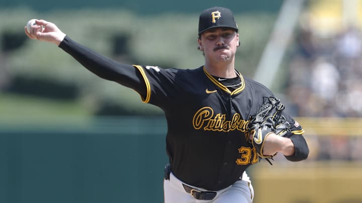Aug 4, 2024; Pittsburgh, Pennsylvania, USA;  Pittsburgh Pirates starting pitcher Paul Skenes (30) pitches against the Arizona Diamondbacks during the fourth inning at PNC Park. Mandatory Credit: Charles LeClaire-Imagn Images