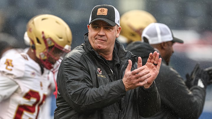 Dec 28, 2024; Bronx, NY, USA; Boston College Eagles head coach Bill O'Brien on the field before the game against the Nebraska Cornhuskers at Yankee Stadium. Mandatory Credit: Vincent Carchietta-Imagn Images Dec 28, 2024; Bronx, NY, USA; Boston College Eagles head coach Bill O'Brien on the field before the game against the Nebraska Cornhuskers at Yankee Stadium. Mandatory Credit: Vincent Carchietta-Imagn Images