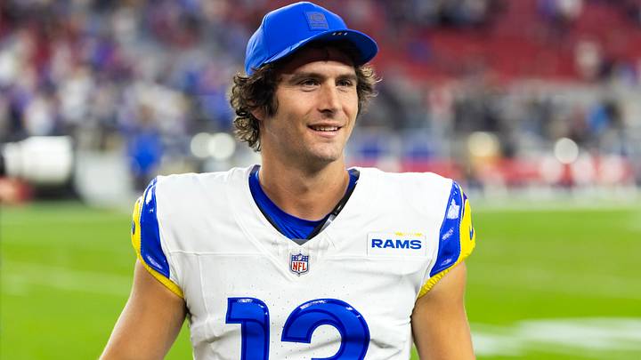 Dec 7, 2025; Glendale, Arizona, USA; Los Angeles Rams quarterback Stetson Bennett IV (13) against the Arizona Cardinals at State Farm Stadium. Mandatory Credit: Mark J. Rebilas-Imagn Images