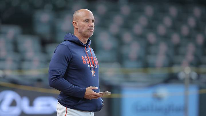 Sep 1, 2026; Houston, Texas, USA;  Houston Astros manager Joe Espada (19) stands on the field during warmups prior to a game against the Chicago White Soax t Daikin Park.  Mandatory Credit: Erik Williams-Imagn Images