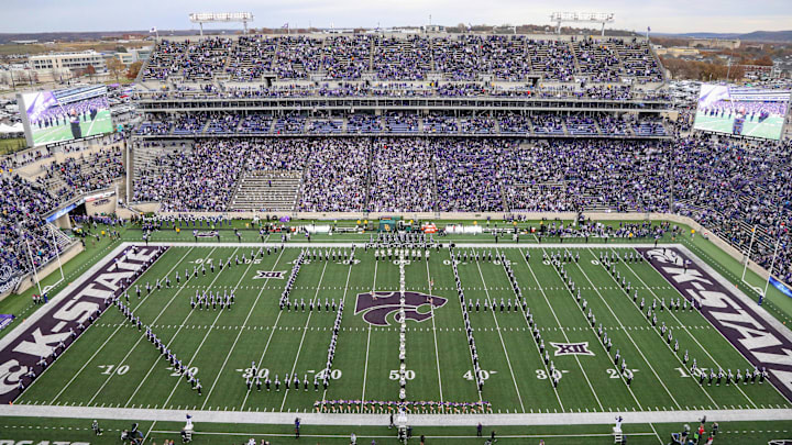 Nov 11, 2023; Manhattan, Kansas, USA; The Kansas State Wildcats Pride of Wildcat Land Marching Band