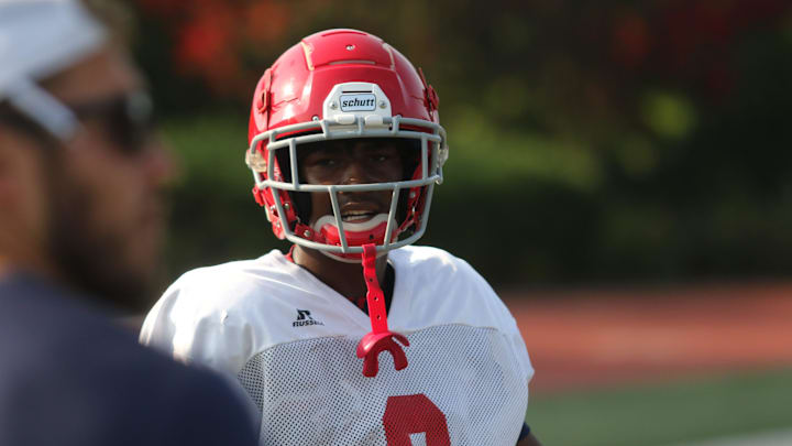 Brentwood Academy's Shavar Young, talks out a passing route