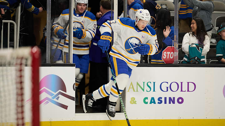 Jan 27, 2024; San Jose, California, USA; Buffalo Sabres left wing Jeff Skinner (53) steps onto the