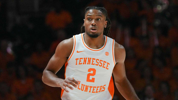 Tennessee guard Chaz Lanier (2) dribbles the ball during an NCAA basketball game between the Tennessee Volunteers and Montana Grizzlies at Thompson-Boling Arena at Food City Center on Wednesday, Nov. 13, 2024.