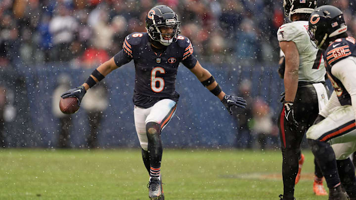 Dec 31, 2023; Chicago, Illinois, USA;  Chicago Bears defensive back Kyler Gordon (6) celebrates