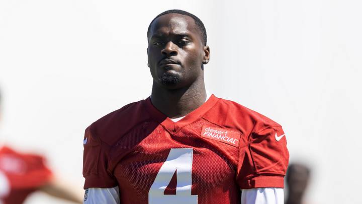 May 8, 2026; Tempe, AZ, USA; Arizona Cardinals running back Jeremiyah Love (4) during rookie minicamp at Dignity Health Arizona Cardinals Training Center. Mandatory Credit: Mark J. Rebilas-Imagn Images May 8, 2026; Tempe, AZ, USA; Arizona Cardinals running back Jeremiyah Love (4) during rookie minicamp at Dignity Health Arizona Cardinals Training Center. Mandatory Credit: Mark J. Rebilas-Imagn Images