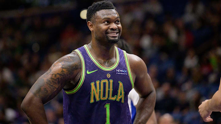 New Orleans Pelicans forward Zion Williamson reacts (Matthew Hinton-Imagn Images)