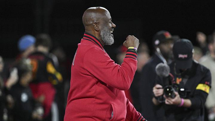 Maryland Terrapins head coach Mike Locksley on the field before the game against the Northwestern Wildcats at SECU Stadium.
