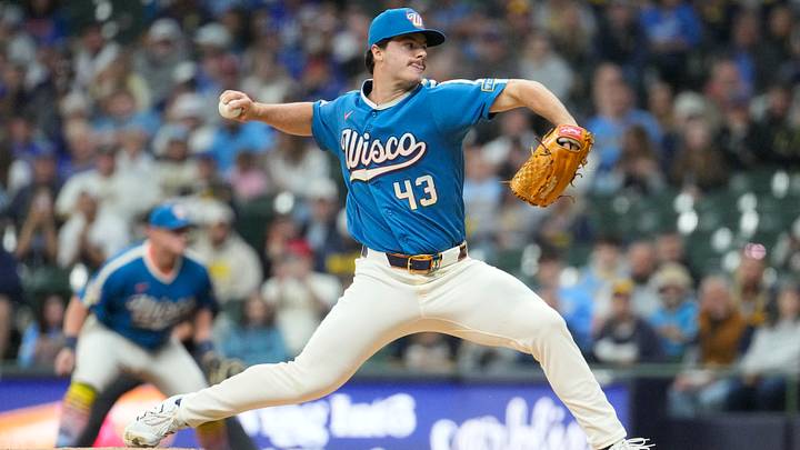 May 22, 2026; Milwaukee, Wisconsin, USA; Milwaukee Brewers pitcher Logan Henderson (43) delivers a pitch against the Los Angeles Dodgers in the first inning at American Family Field. Mandatory Credit: Michael McLoone-Imagn Images May 22, 2026; Milwaukee, Wisconsin, USA; Milwaukee Brewers pitcher Logan Henderson (43) delivers a pitch against the Los Angeles Dodgers in the first inning at American Family Field. Mandatory Credit: Michael McLoone-Imagn Images
