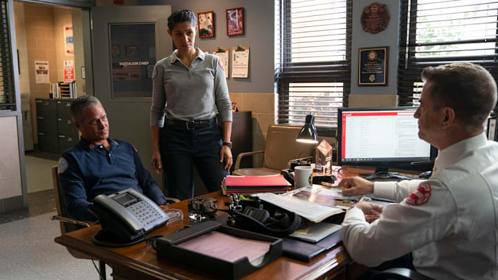 CHICAGO FIRE -- "Down The Rabbit Hole" Episode 13005 -- Pictured: (l-r) Taylor Kinney as Kelly Severide, Miranda Rae Mayo as Stella Kidd