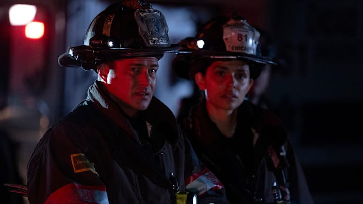 CHICAGO FIRE -- "Untouchable" Episode 13007 -- Pictured: (l-r) Taylor Kinney as Kelly Severide, Miranda Rae Mayo as Stella Kidd