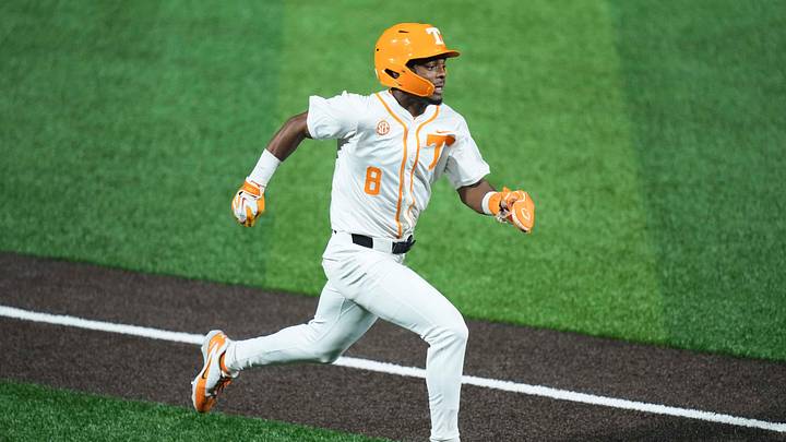 Tennessee's Jay Abernathy (8) runs home during a baseball game between Tennessee and Wright State in Lindsey Nelson Stadium in Knoxville, Tennessee, March 6, 2026.