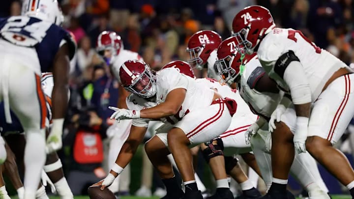 Alabama Offensive Lineman Parker Brailsford (72) in action against Auburn during the Iron Bowl at Jordan-Hare Stadium in Auburn, AL on Saturday, Nov 29, 2025.