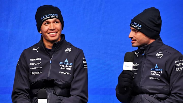 (L to R): Alexander Albon (THA) Williams Racing and Carlos Sainz (ESP) Williams Racing. Formula One World Championship, Atlassian Williams Racing FW47 Launch, Silverstone, England, Friday 14th February 2025.