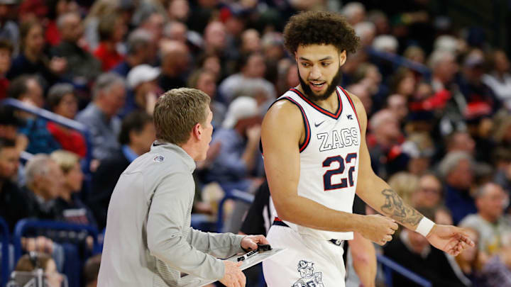 Gonzaga men's basketball coach Mark Few and Anton Watson