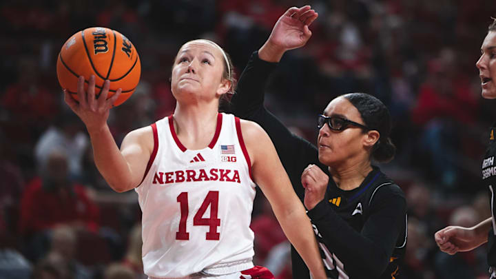 Nebraska women's basketball guard Callin Hake shoots against North Alabama. Nebraska women's basketball guard Callin Hake shoots against North Alabama.