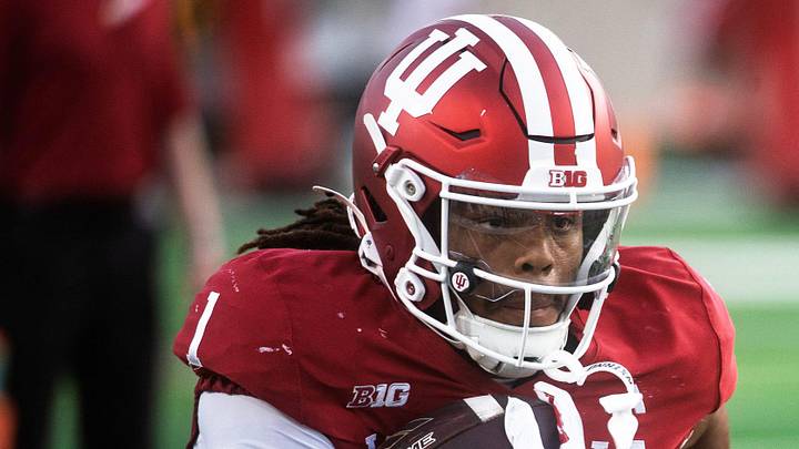 Indiana's Turbo Richard (1) during warm-ups during the Indiana football spring game at Memorial Stadium on Thursday, April 23, 2026.