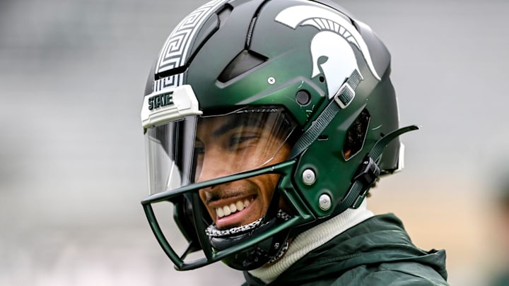 Michigan State's Dillon Tatum smiles before the football game against Nebraska on Saturday, Nov. 4, 2023, at Spartan Stadium in East Lansing.
