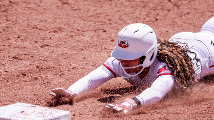 Texas Tech's Desirae Spearman slides into third against BYU during a Big 12 Conference softball game, Saturday, April 4, 2026, at Tracy Sellers Field.