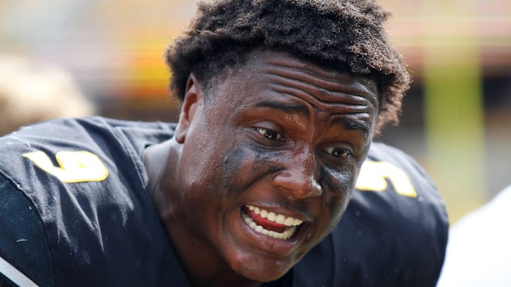 Oct. 11, 2025; Columbia, Missouri, USA; Mizzou Defensive End Zion Young hypes up the bench during the third quarter.