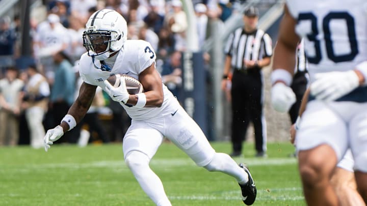 Penn State Nittany Lions wide receiver Koby Howard runs with the ball during the Blue-White Game at Beaver Stadium.