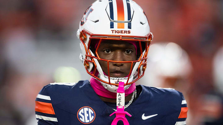 Auburn Tigers wide receiver Cam Coleman during warm ups as Auburn Tigers take on Georgia Bulldogs at Jordan-Hare Stadium.