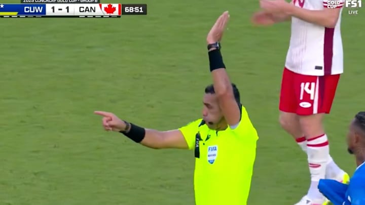 The referee in Curacao-Canada disallows a goal.
