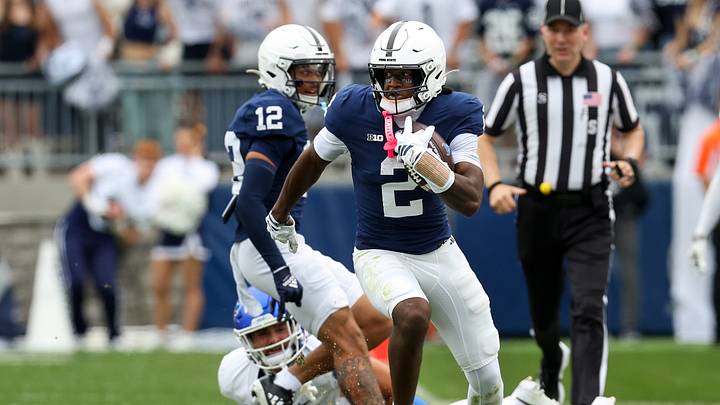 Penn State Nittany Lions wide receiver Zay Robinson (2) returns a punt against the Buffalo Bulls at Beaver Stadium. Penn State Nittany Lions wide receiver Zay Robinson (2) returns a punt against the Buffalo Bulls at Beaver Stadium.